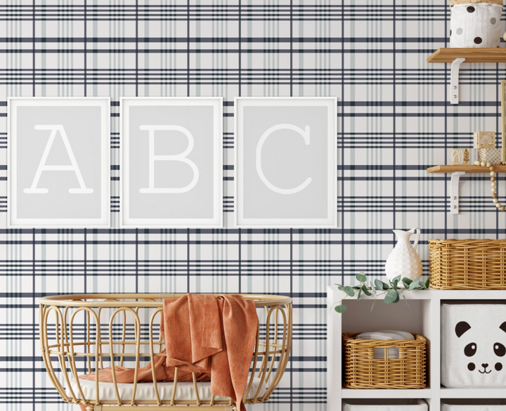 Hale Navy Blue Plaid Wallpaper WW2314