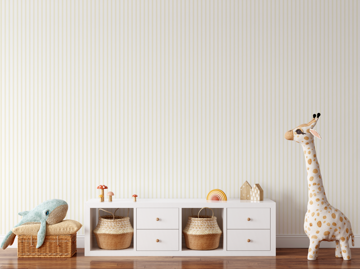 Sunshine Yellow Summer Stripes, thin seersucker inspired beige striped wallpaper WW2526