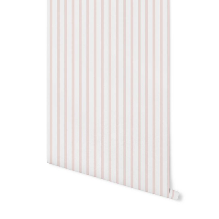 Soft Coral Pink Summer Stripes, thin seersucker inspired beige striped wallpaper WW2527