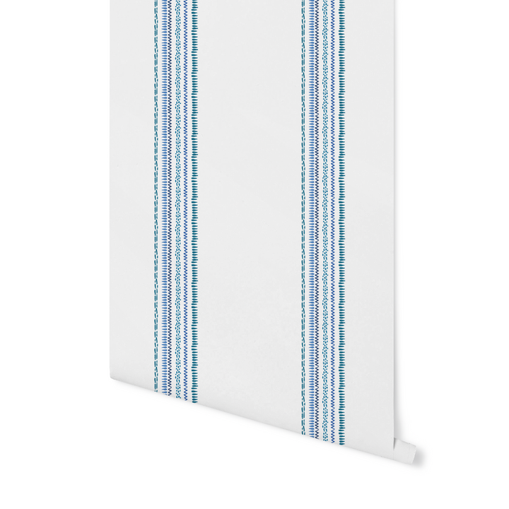 Blue Vertical Grouped Whimsical Stripes Wallpaper WW2602