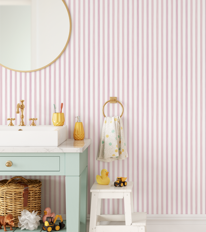 Soft Pink Watercolor Summer Stripes, seersucker inspired thin striped light pink wallpaper WW2606