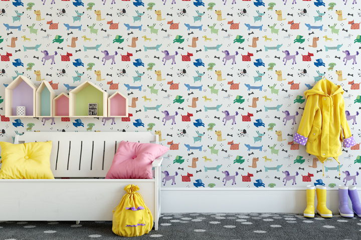 Bright and Playful Pups Wallpaper featuring a violet poodle WW2607