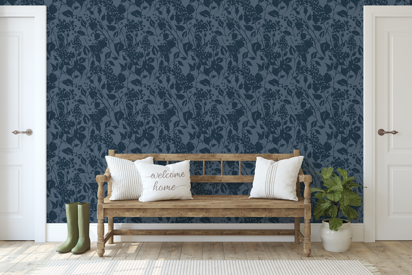 Crushed Navy Blue Abstract Floral Wallpaper WW2516