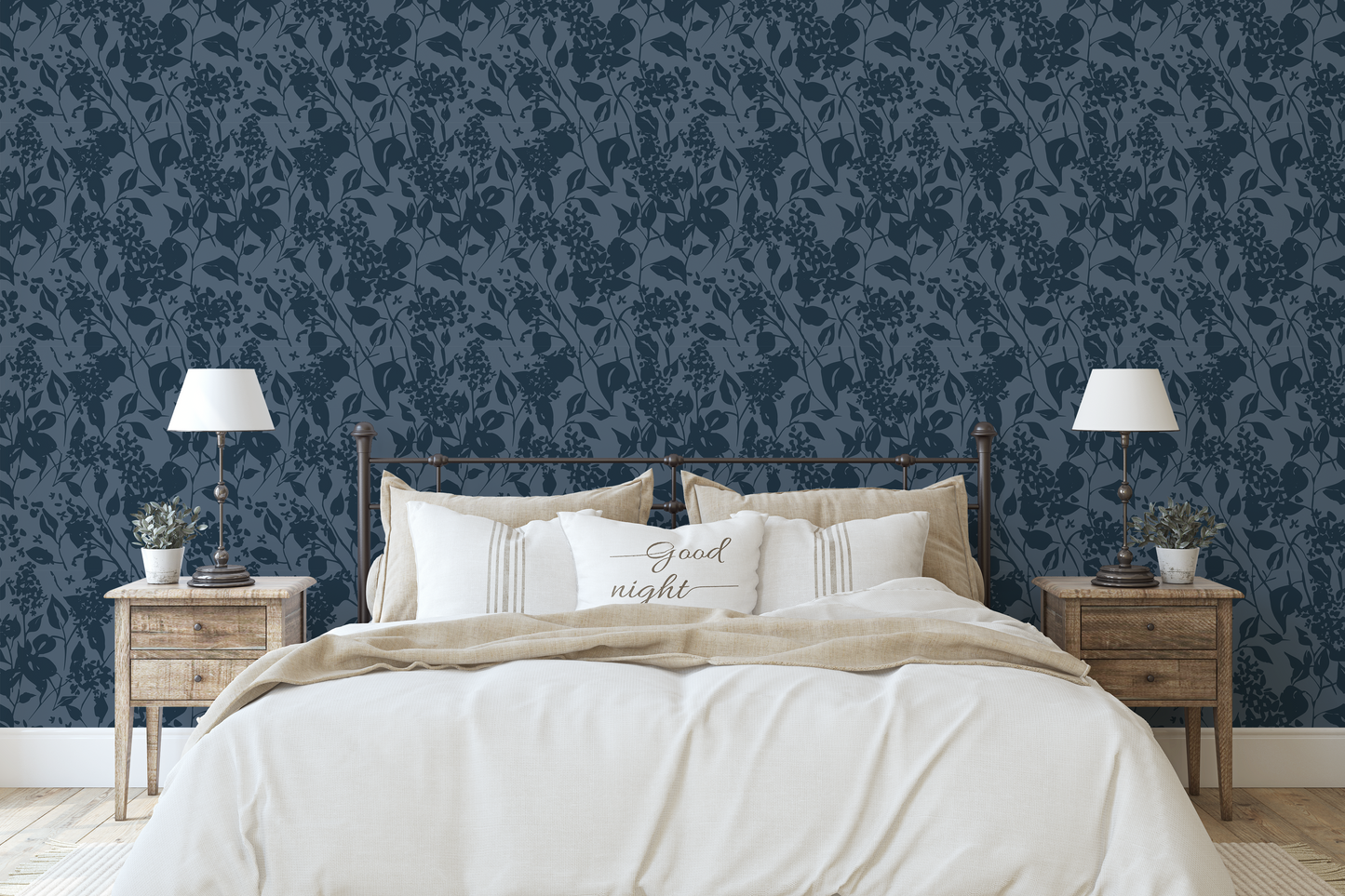 Crushed Navy Blue Abstract Floral Wallpaper WW2516