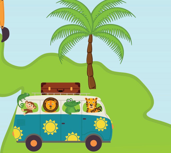 Kids Peel and Stick Wallpaper/ Animal World Map Wallpaper/ Removable/ Unpasted/ Pre-Pasted Wallpaper WW1865