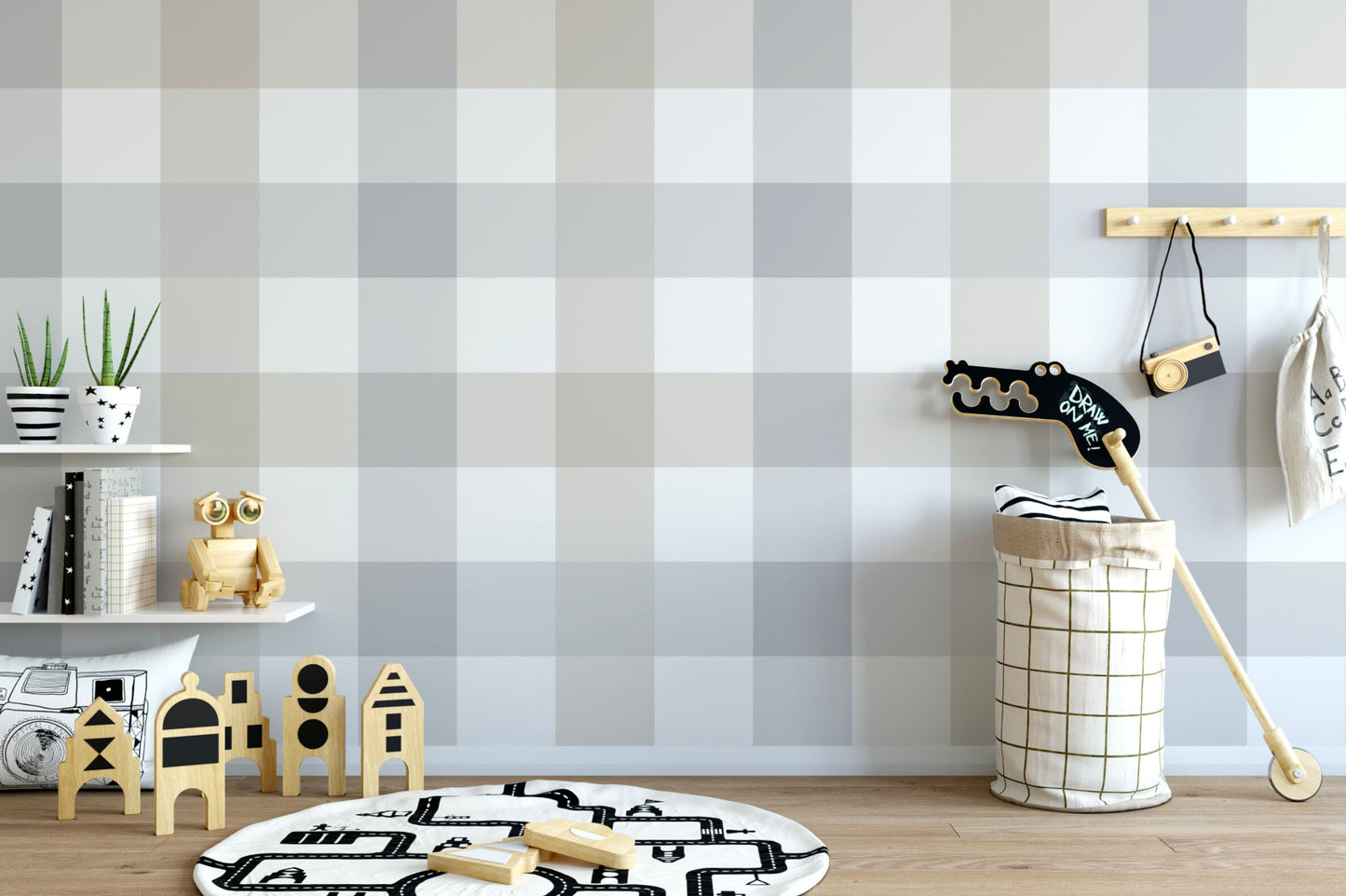 Gray and Beige XL Buffalo Check Plaid Wallpaper/ Removable/ Peel and Stick/ Unpasted Wallpaper/ Pre-Pasted Wallpaper WW1905