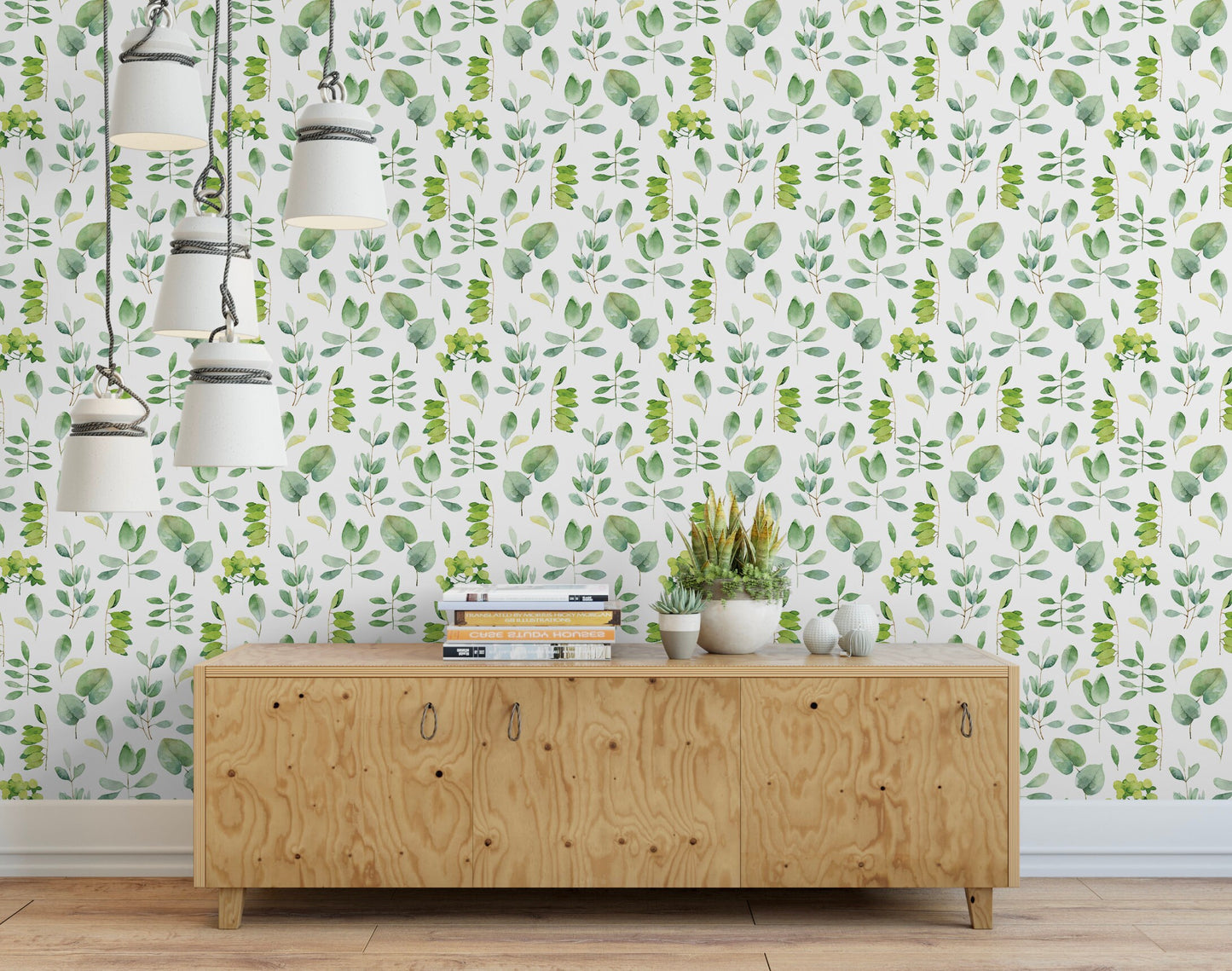 Peel and Stick Wallpaper Green/ Watercolor Leaves Wallpaper/ Removable Wallpaper/ Unpasted Wallpaper/ Pre-Pasted Wallpaper WW2039
