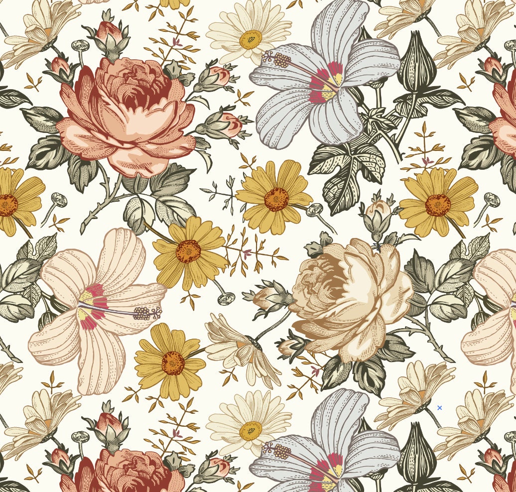 Boho Floral Wallpaper Peel and Stick/ Boho Hand Drawn Floral Wallpaper/ Removable Wallpaper/ Unpasted Wallpaper/ Pre-Pasted Wallpaper WW2118