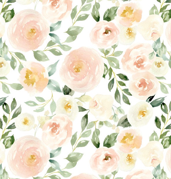 Nursery Wallpaper Pink Flowers/ Romantic Pink Watercolor Roses Wallpaper/ Removable Wallpaper/ Unpasted/ Pre-Pasted Wallpaper WW2304