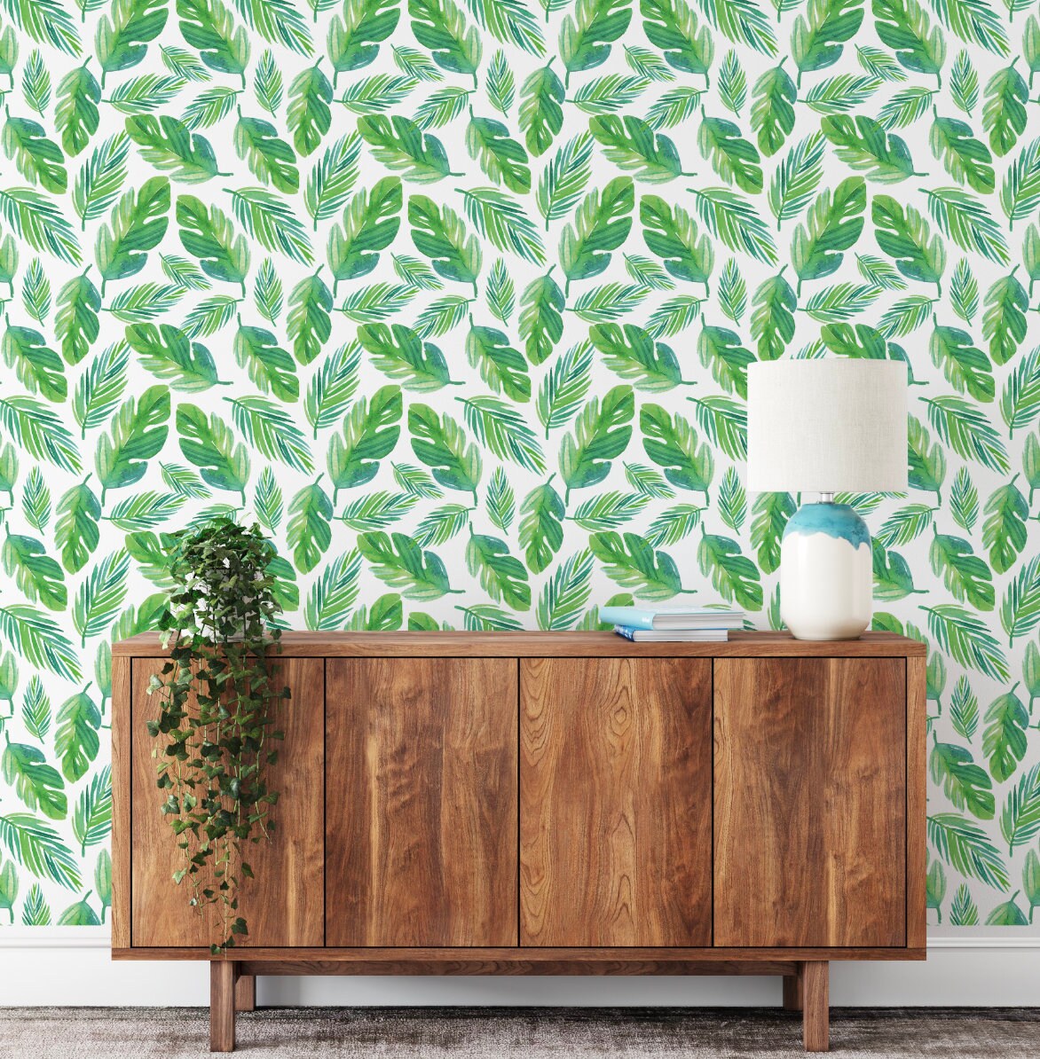 Palm Tree Leaves Tropical Green Coastal Wallpaper/ Removable/ Peel and Stick/ Unpasted/ Pre-Pasted Wallpaper WW1734