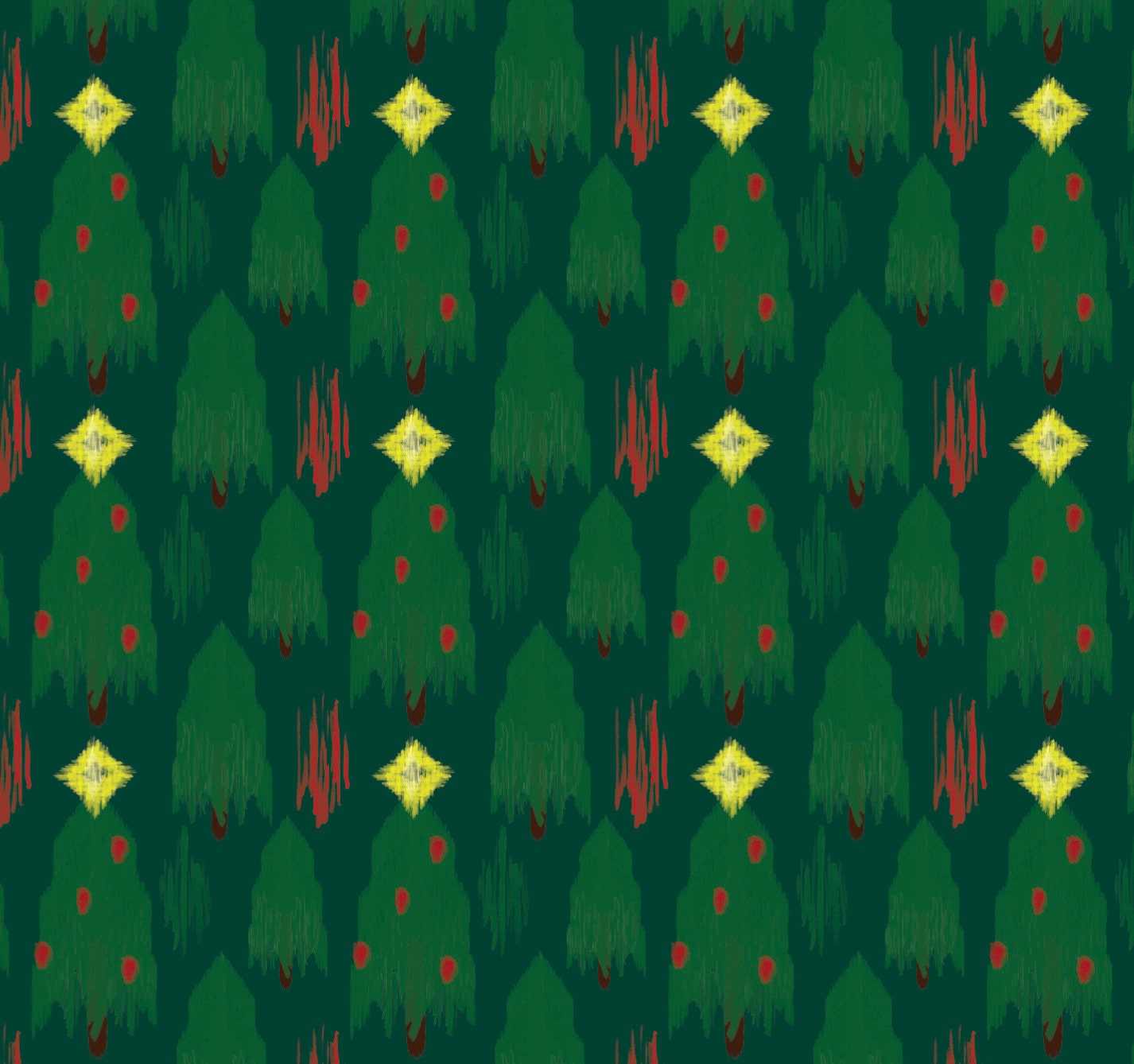 Ikat Christmas Tree Forest Holiday Festive Green Wallpaper/ Removable/ Peel and Stick/Unpasted/Pre-Pasted Wallpaper WW2404