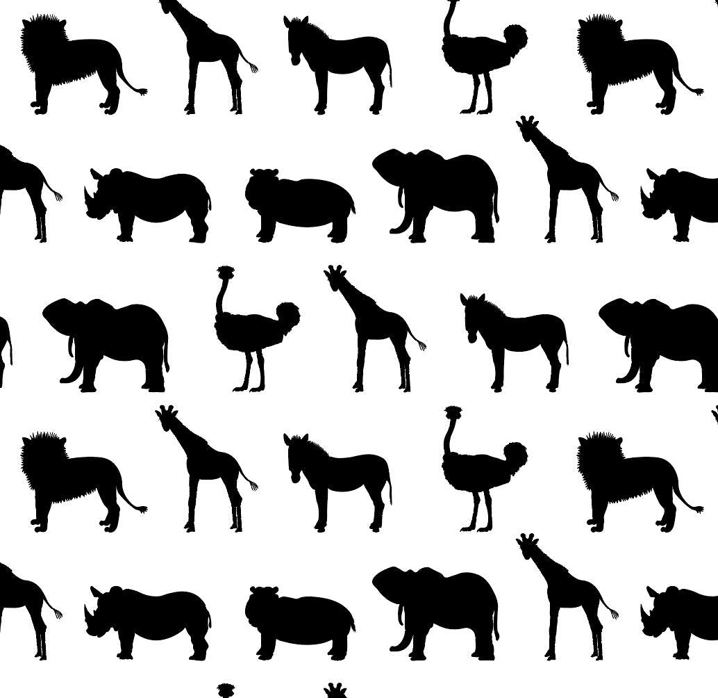 Black and White Safari Silhouette Animals Wallpaper/ Removable/ Peel and Stick/ Unpasted/ Pre-Pasted Wallpaper WW1855