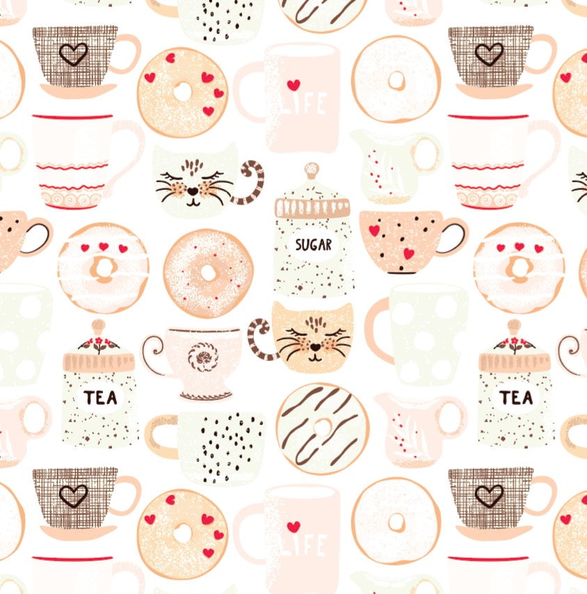 Whimsical Cup of Tea Wallpaper/ Removable Wallpaper/ Peel and Stick Wallpaper/ Unpasted Wallpaper/ Pre-Pasted Wallpaper WW2141