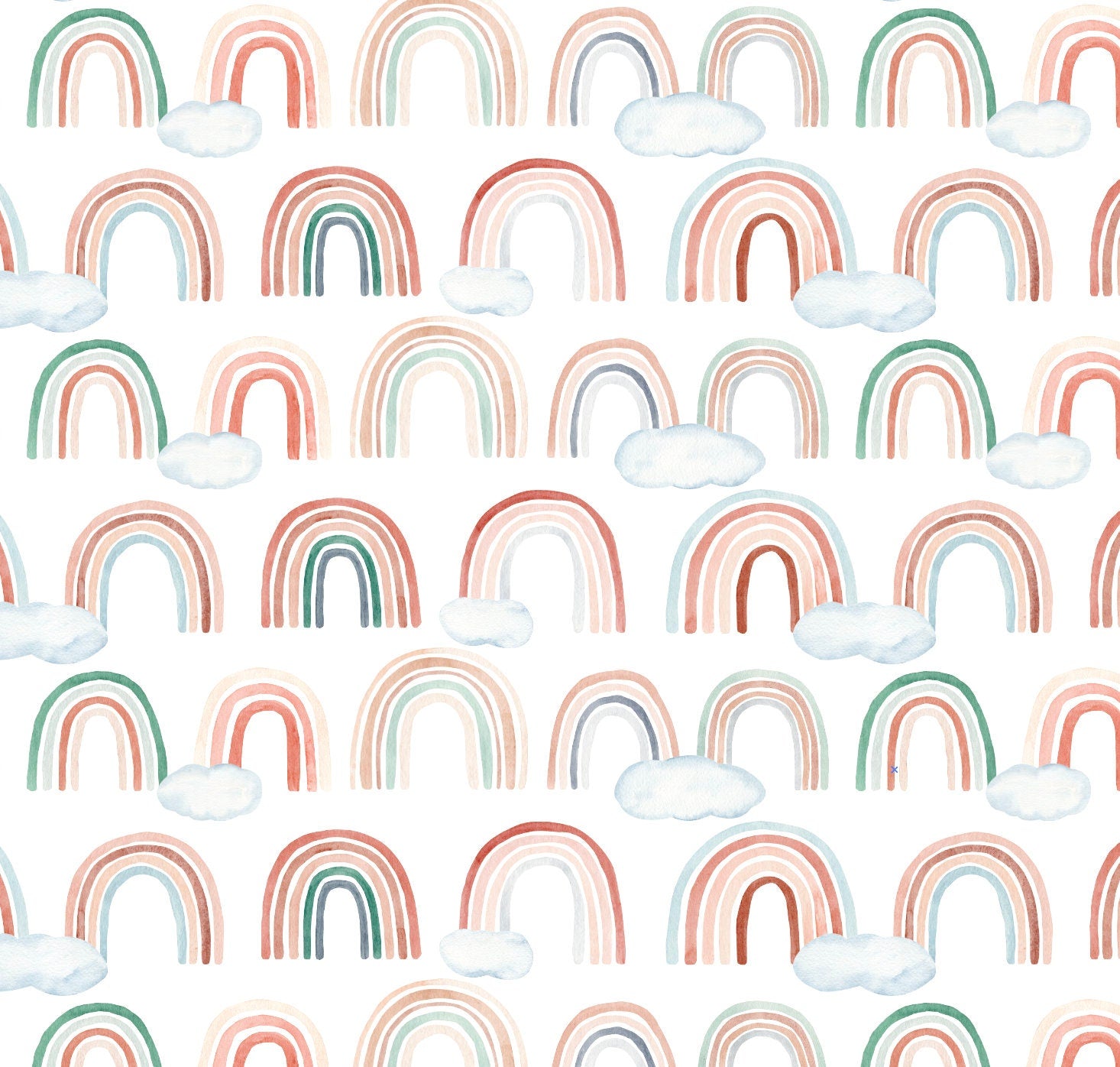 Peel and Stick Wallpaper Rainbow/ Boho Rainbow Pattern with Clouds Wallpaper/ Removable Wallpaper/ Unpasted/ Pre-Pasted WW2020