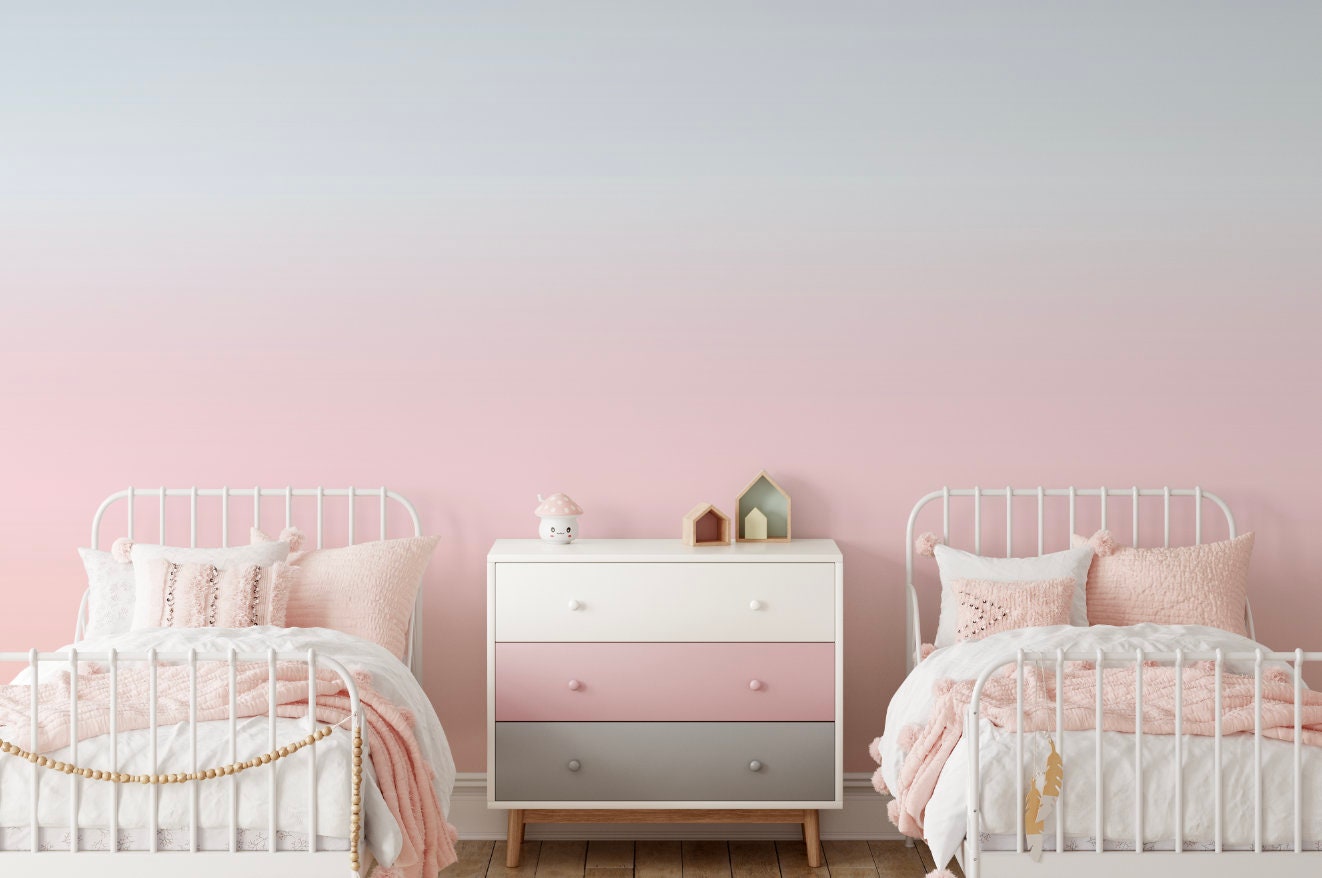 Peach, Pink and Soft Blue Ombre Wallpaper/ Peel and Stick Wallpaper/ Removable Wallpaper/ Unpasted/ Pre-Pasted WW1960