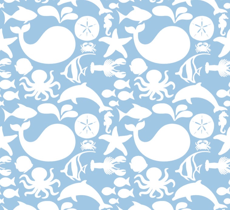 Peel and Stick Wallpaper Blue/ Blue Sea Life Wallpaper/ Removable Wallpaper/ Unpasted Wallpaper/ Pre-Pasted Wallpaper WW1854