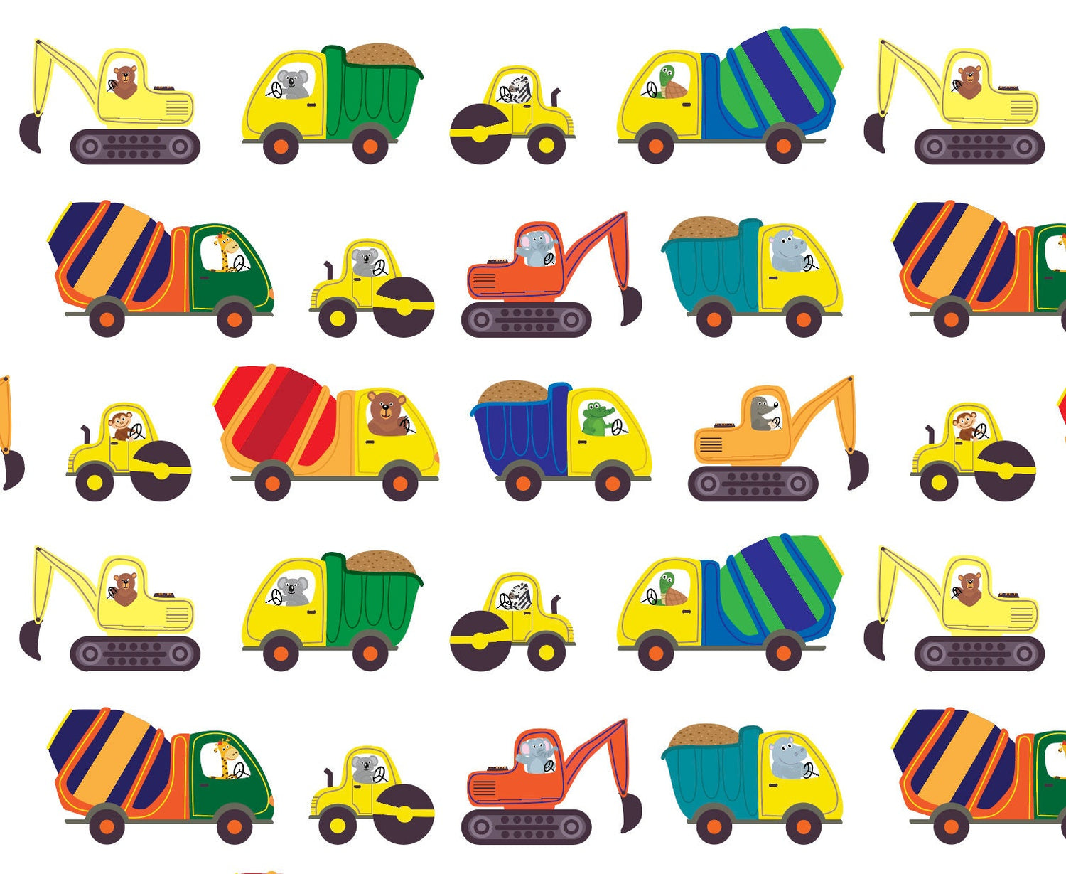 Wallpaper Kids Children Peel and Stick/ Construction Animals Wallpaper/ Removable Wallpaper/ Unpasted Wallpaper/ Pre-Pasted Wallpaper WW1831