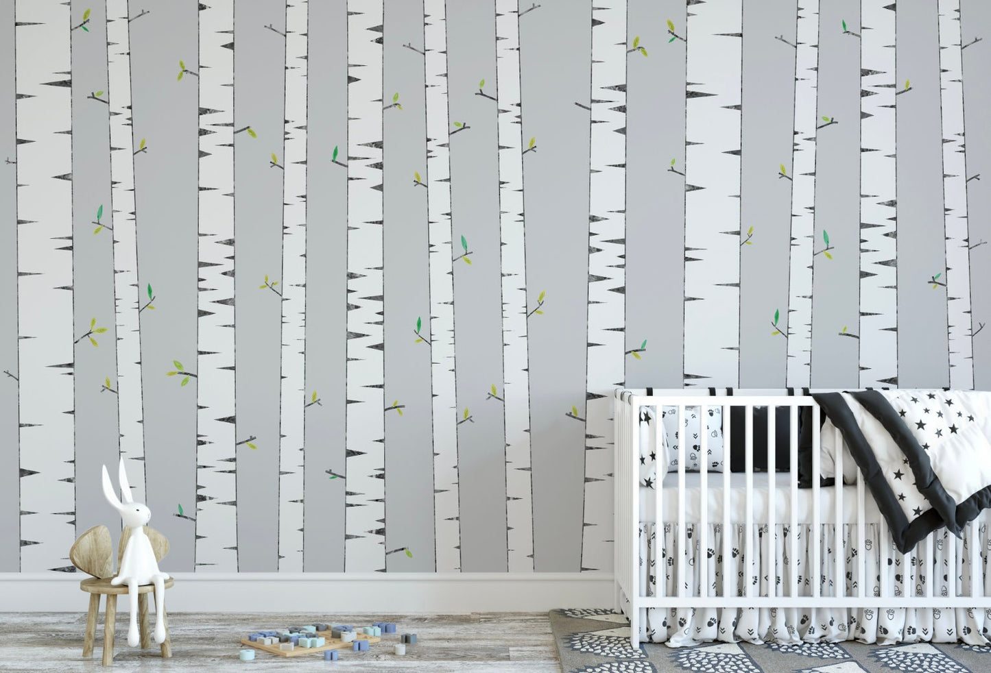 Wallpaper Trees Woodland Kids/ Watercolor Birch Trees Wallpaper/ Removable/ Peel and Stick/ Unpasted/ Pre-Pasted Wallpaper WW1951