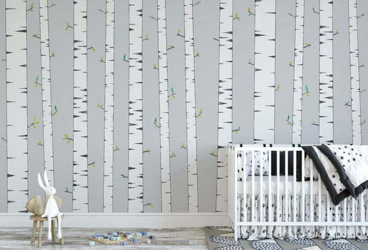 Wallpaper Trees Woodland Kids/ Watercolor Birch Trees Wallpaper/ Removable/ Peel and Stick/ Unpasted/ Pre-Pasted Wallpaper WW1951