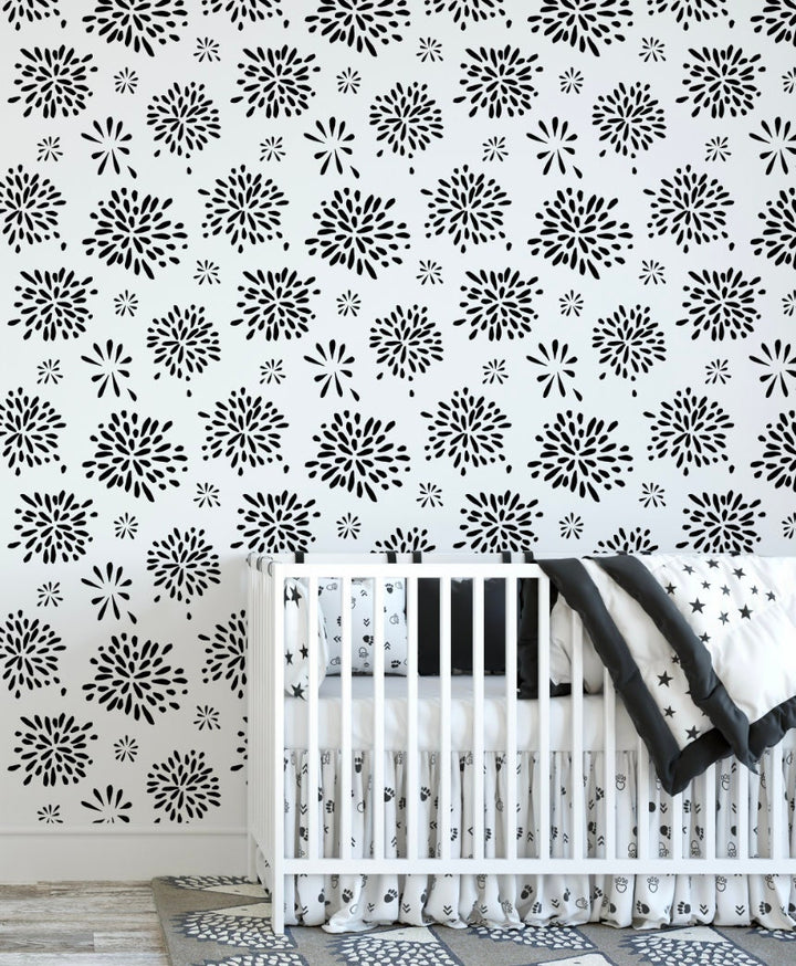 Peel and Stick Wallpaper Black/ Black and White Flower Burst Wallpaper/ Removable Wallpape/ Unpasted Wallpaper/ Pre-Pasted Wallpaper WW1867