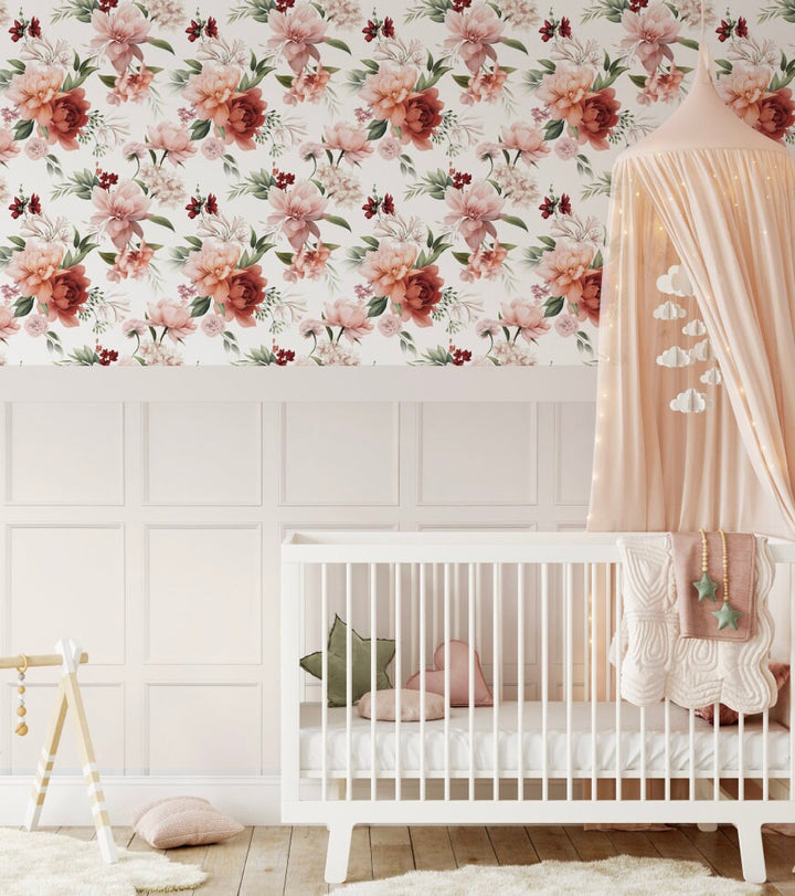 Peel and Stick Wallpaper Boho/ Romantic Boho Floral Wallpaper/ Removable Wallpaper/ Unpasted Wallpaper/ Pre-Pasted Wallpaper WW2240