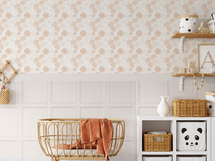 Peel and Stick Wallpaper Boho/ Boho Peach Dahlias Wallpaper/ Removable Wallpaper/ Unpasted Wallpaper/ Pre-Pasted Wallpaper WW1731