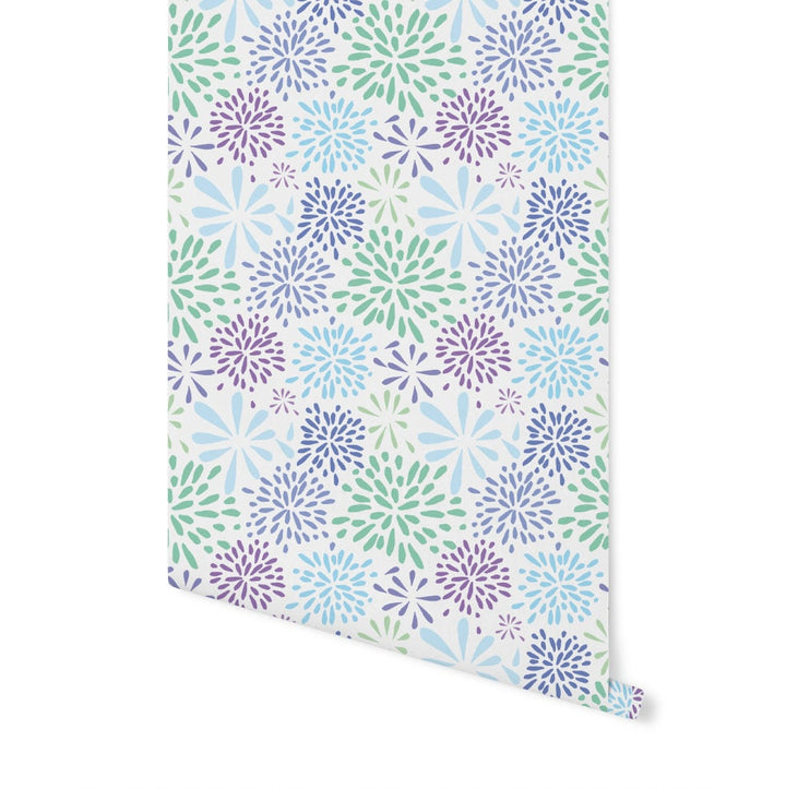 Peel and Stick Wallpaper Floral/ Flower-works Blue Wallpaper/ Removable Wallpaper/ Unpasted Wallpaper/ Pre-Pasted Wallpaper WW1705