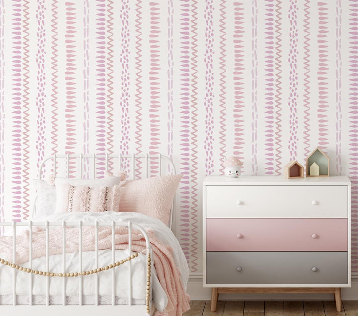 Peel and Stick Wallpaper Pink/ Pink Floral Stripes Wallpaper/ Removable Wallpaper/ Unpasted Wallpaper/ Pre-Pasted Wallpaper WW2412