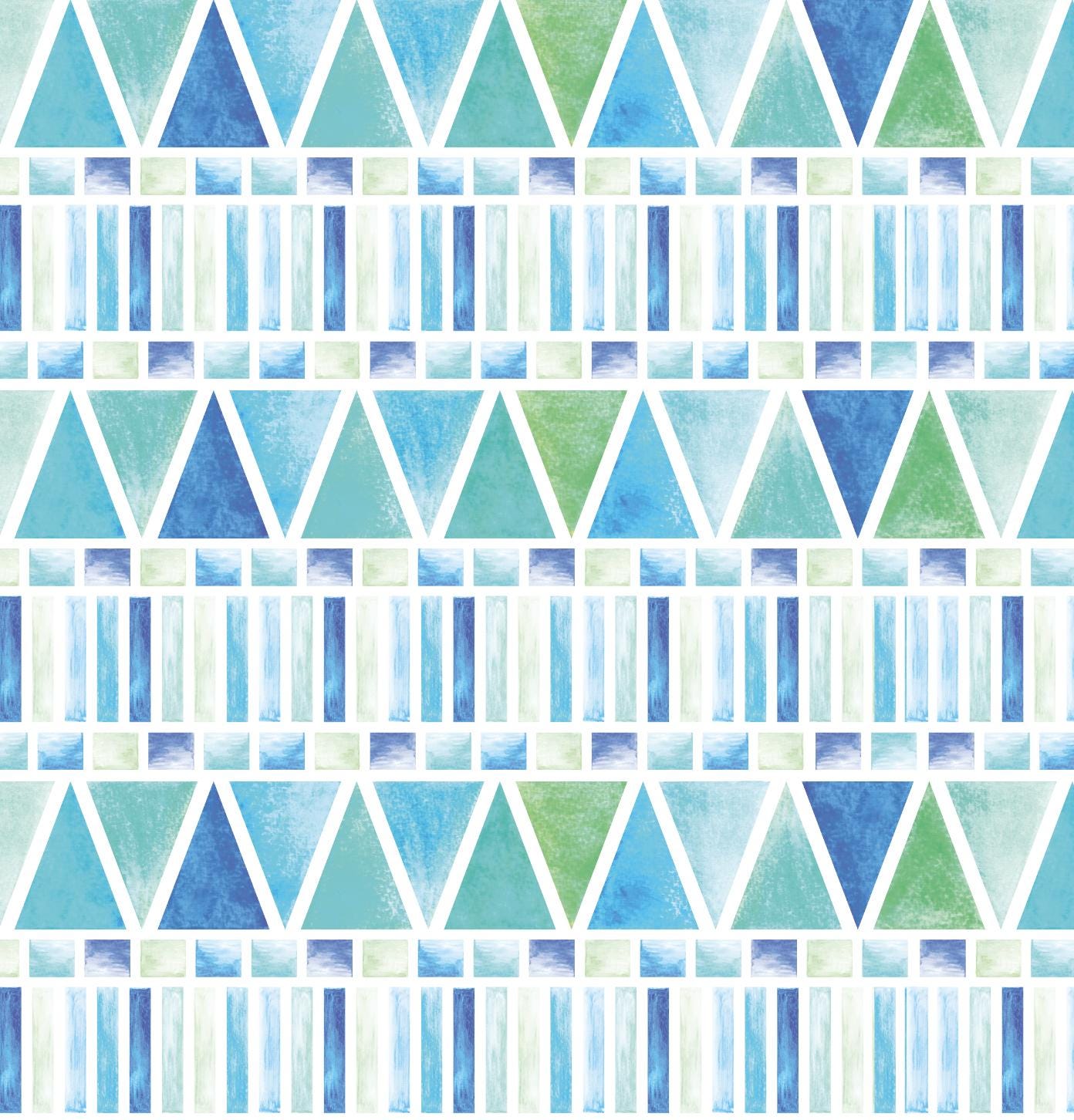 Blue and Green Geometric Watercolor Wallpaper/ kids Childrens beach water pastel blue modern removable wallpaper WW1758