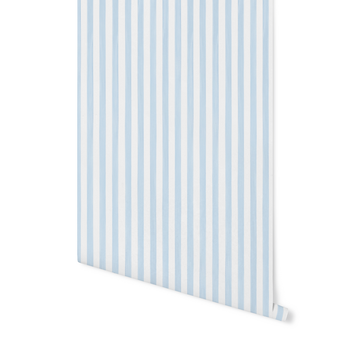 Soft Blue Watercolor Summer Stripes, seersucker inspired thin striped light blue wallpaper WW2605
