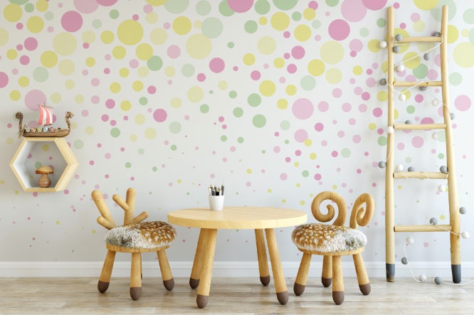Peel and Stick Wallpaper Dots/ Multi Colored Cascading Bubbles Wallpaper/ Removable Wallpaper/ Unpasted Wallpaper/ Pre-Pasted Wallpaper