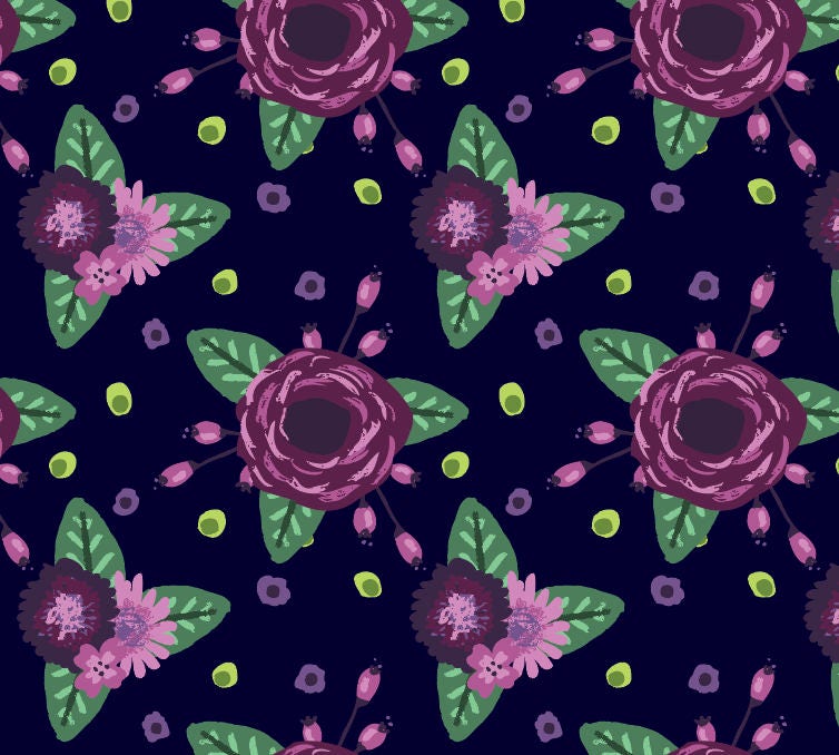 Peel and Stick Wallpaper Dark/ Purple Flower Whimsical Wallpaper/ Removable Wallpaper/ Unpasted Wallpaper/ Pre-Pasted Wallpaper