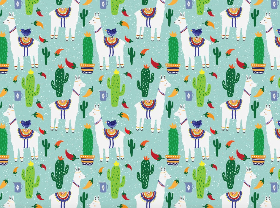 Blue Llama & Chili Peppers Wallpaper // Removable Wallpaper // Peel and Stick Wallpaper // Unpasted Wallpaper // Pre-Pasted Wallpaper