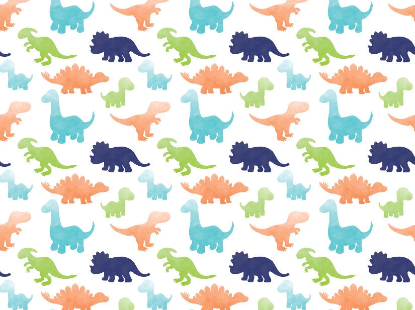 Peel and Stick Wallpaper Nursery/ Green, Orange & Blue Dino Wallpaper/ Removable Wallpaper/  Unpasted Wallpaper/ Pre-Pasted Wallpaper WW1929