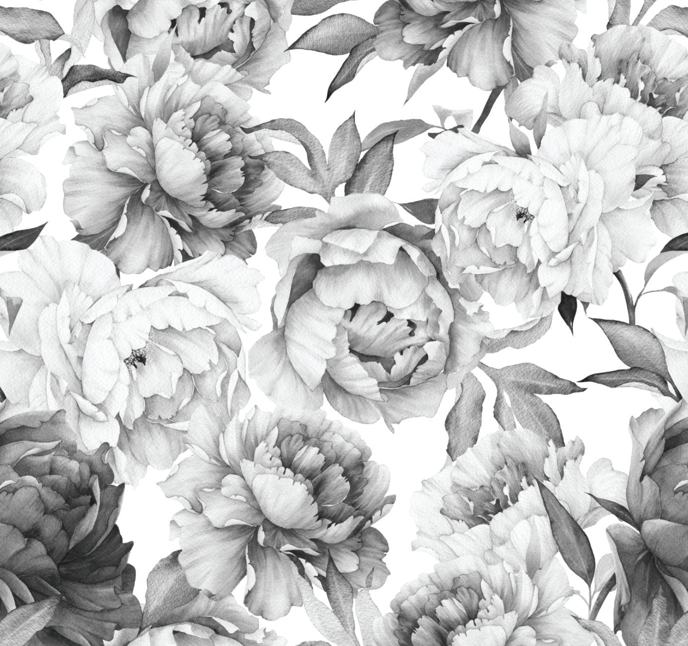 Peel and Stick Wallpaper Floral/ Black and White Peony Wallpaper/ Removable Wallpaper/ Unpasted Wallpaper/ Pre-Pasted Wallpaper WW2117
