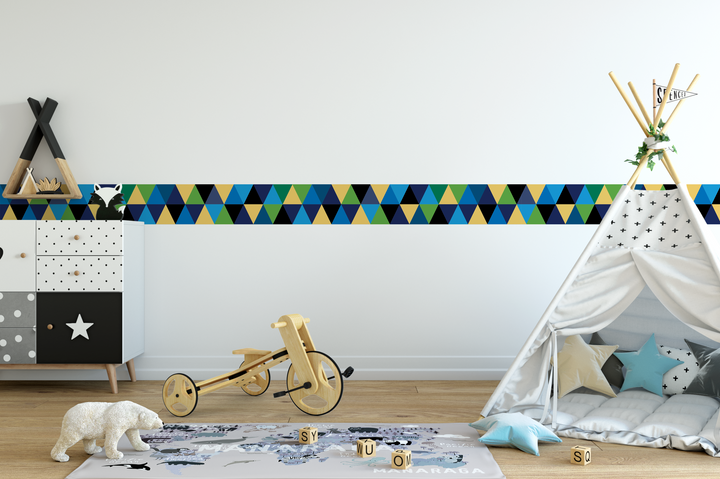 Black, Navy, Yellow and Green Triangles Wallpaper Border WW2612