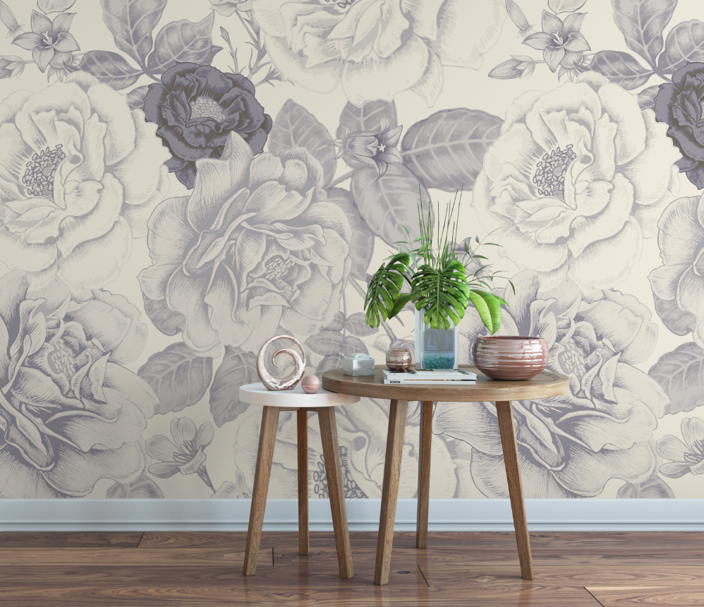 Creamy Vintage Navy Roses Wallpaper WW2334