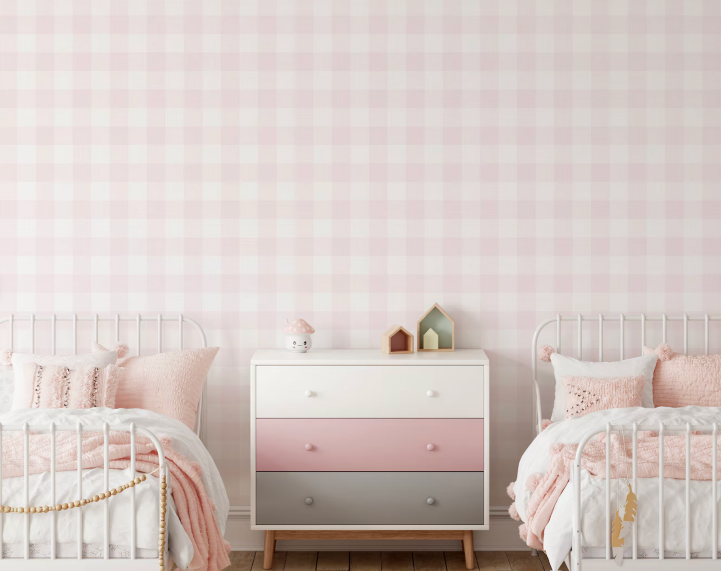 Soft Pink Buffalo Check Wallpaper WW2223