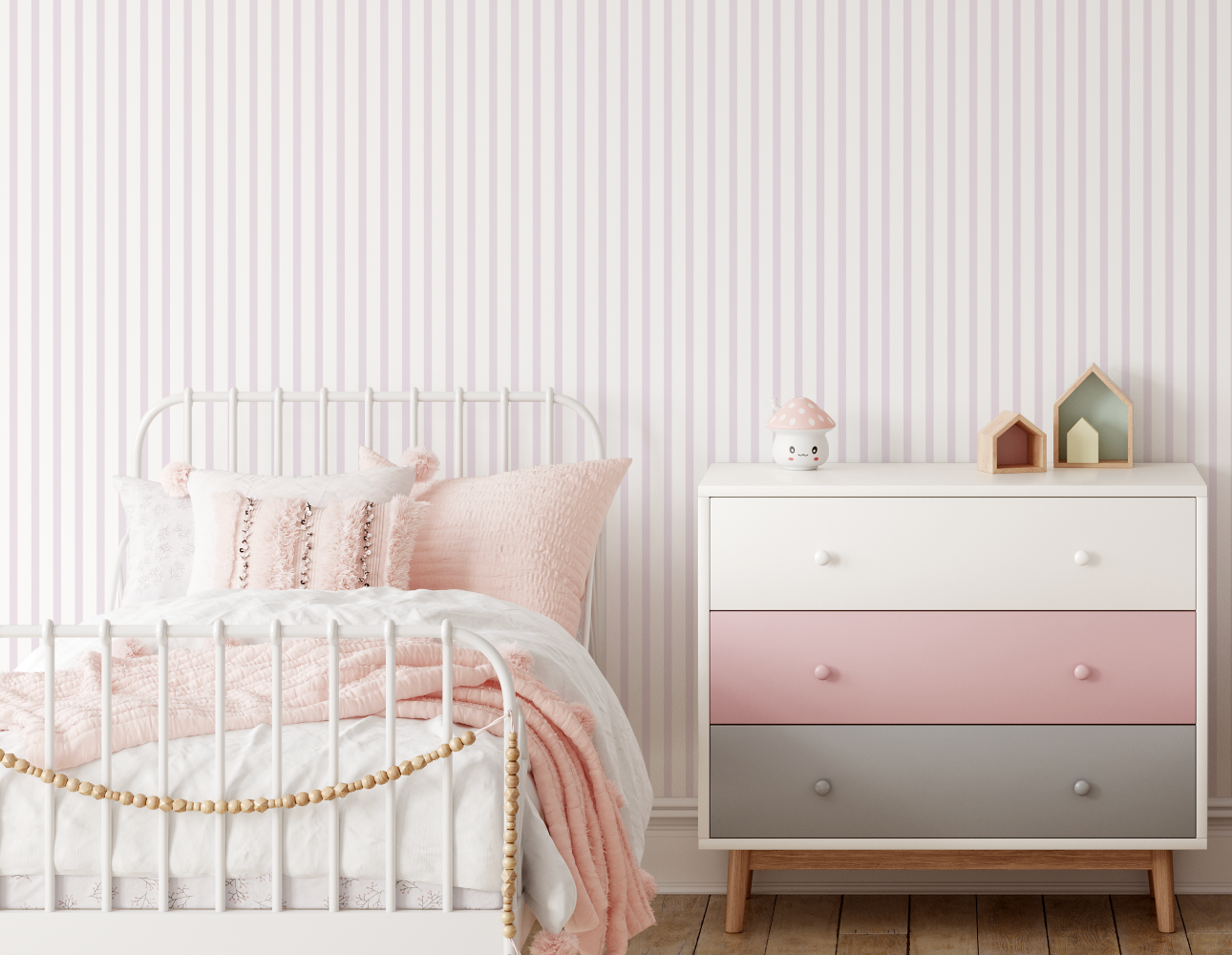 Lilac Summer Stripes, seersucker inspired thin striped dusty soft purple wallpaper WW2529