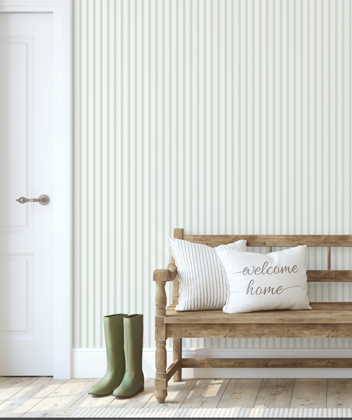 Chartreuse Summer Stripes, thin seersucker inspired beige striped wallpaper WW2525
