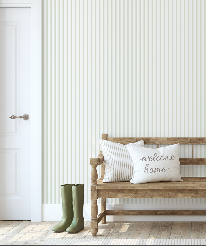 Chartreuse Summer Stripes, thin seersucker inspired beige striped wallpaper WW2525