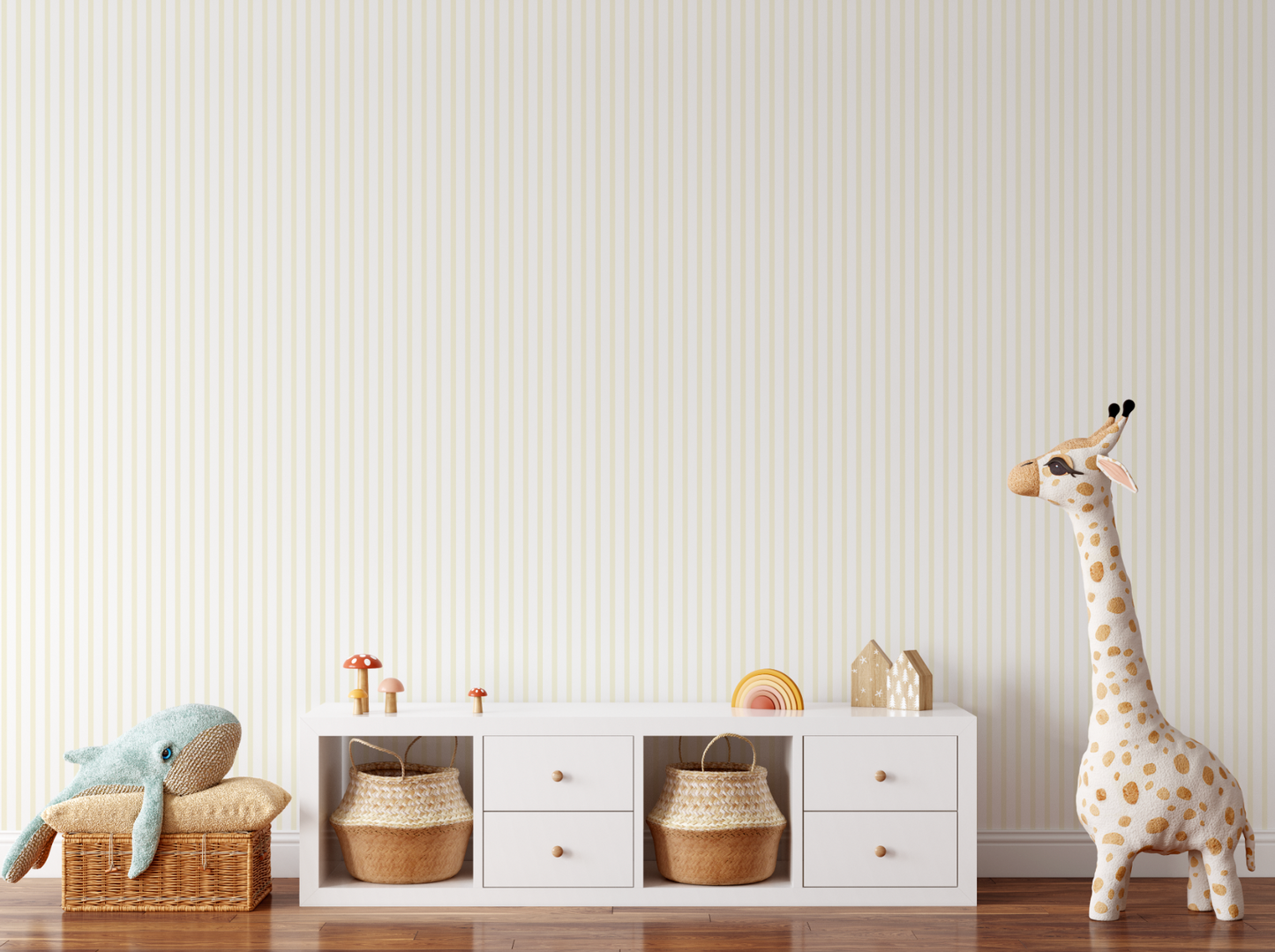 Sunshine Yellow Summer Stripes, thin seersucker inspired beige striped wallpaper WW2526