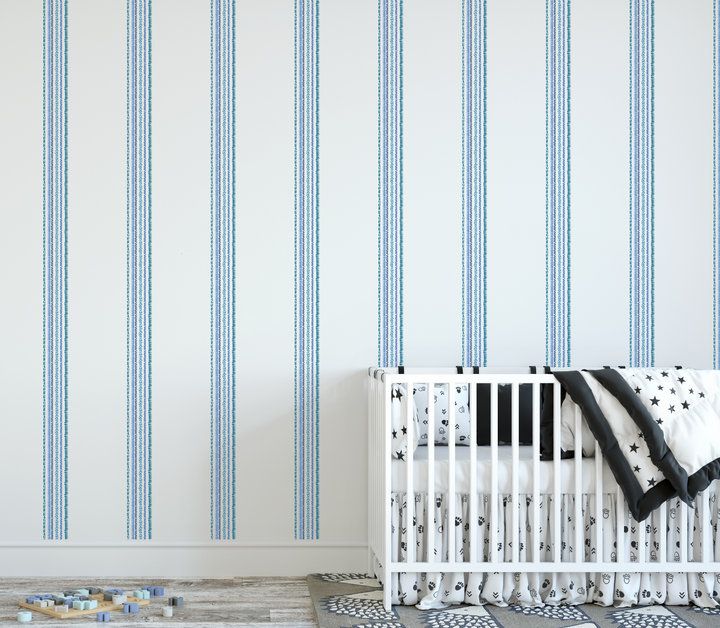 Blue Vertical Grouped Whimsical Stripes Wallpaper WW2602