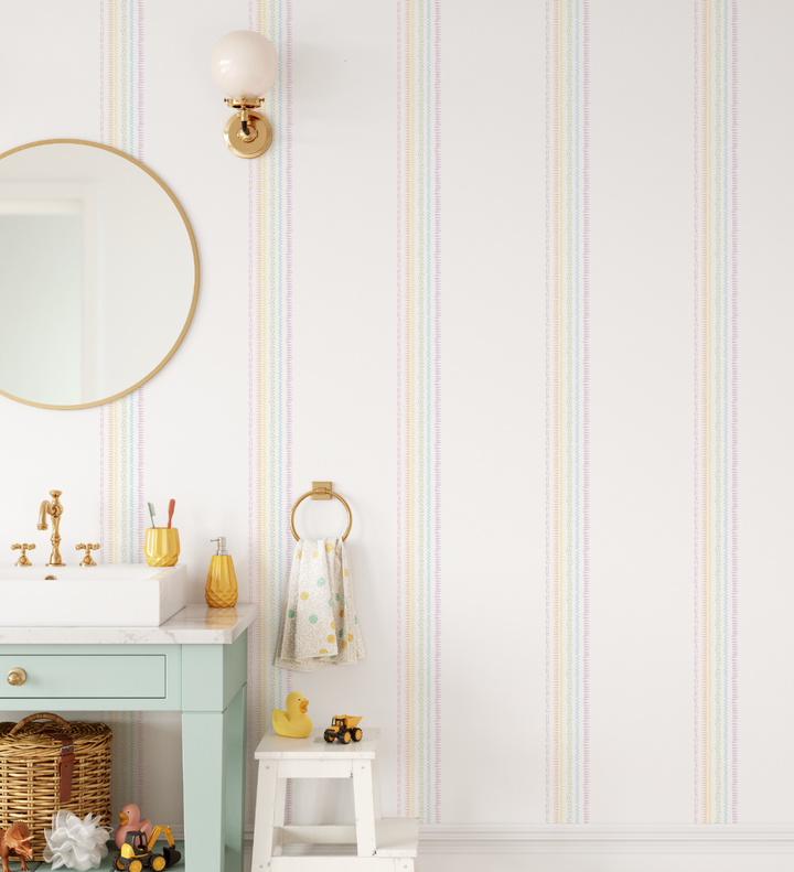 Pastel Rainbow Vertical Grouped Whimsical Stripes Wallpaper WW2603