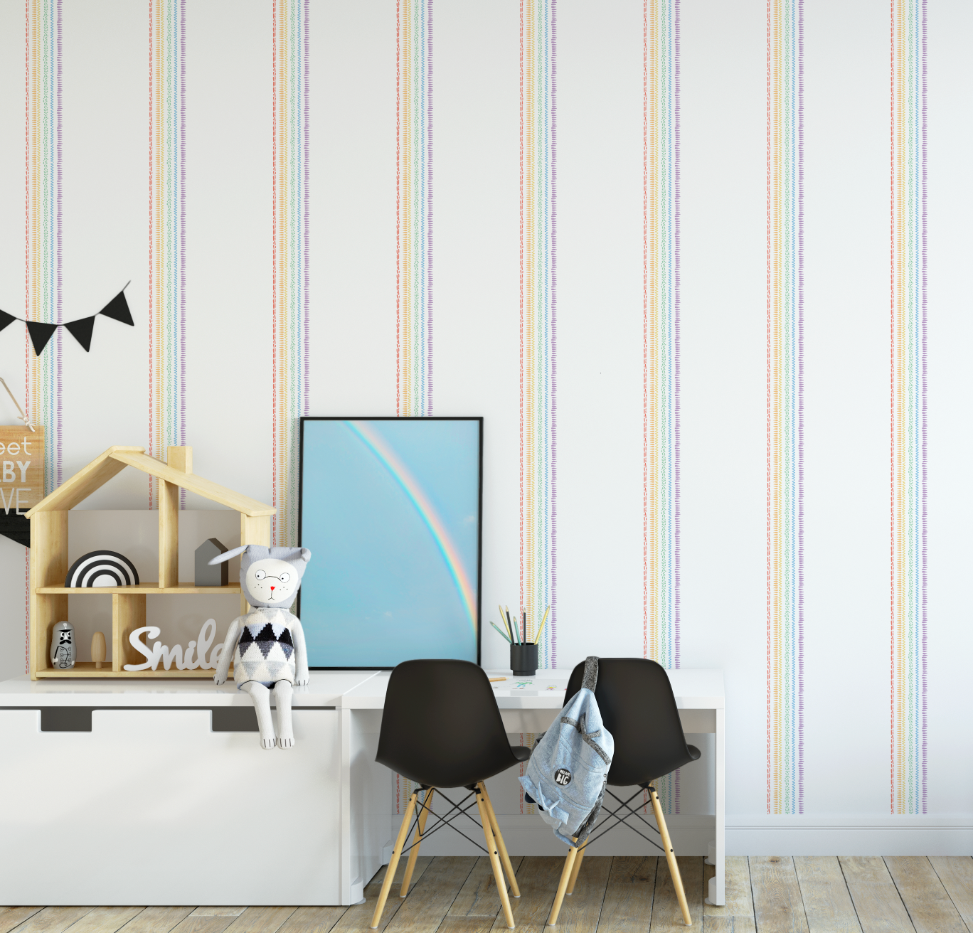 Pastel Rainbow Vertical Grouped Whimsical Stripes Wallpaper WW2604