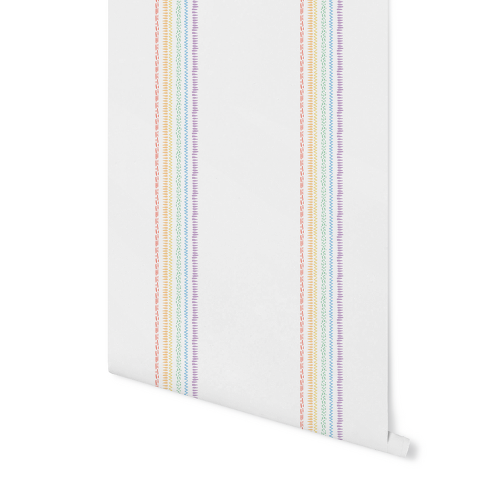 Pastel Rainbow Vertical Grouped Whimsical Stripes Wallpaper WW2604