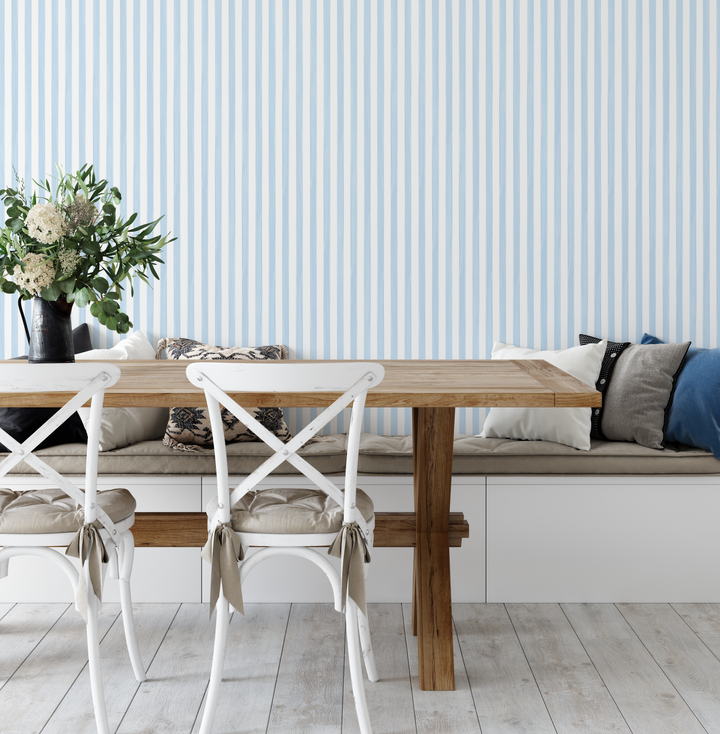 Soft Blue Watercolor Summer Stripes, seersucker inspired thin striped light blue wallpaper WW2605