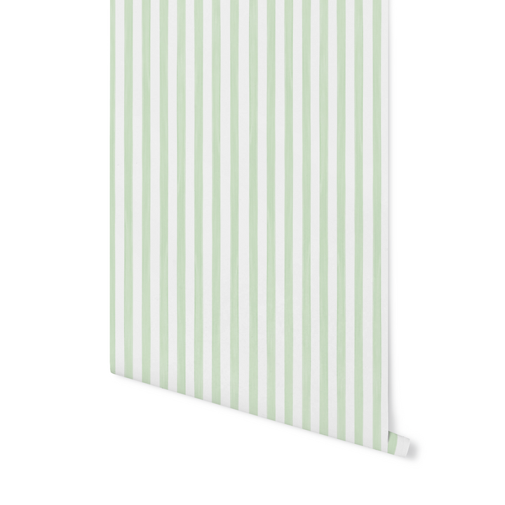 Chartreuse Green Watercolor Summer Stripes, seersucker inspired thin striped light spring green wallpaper WW2608