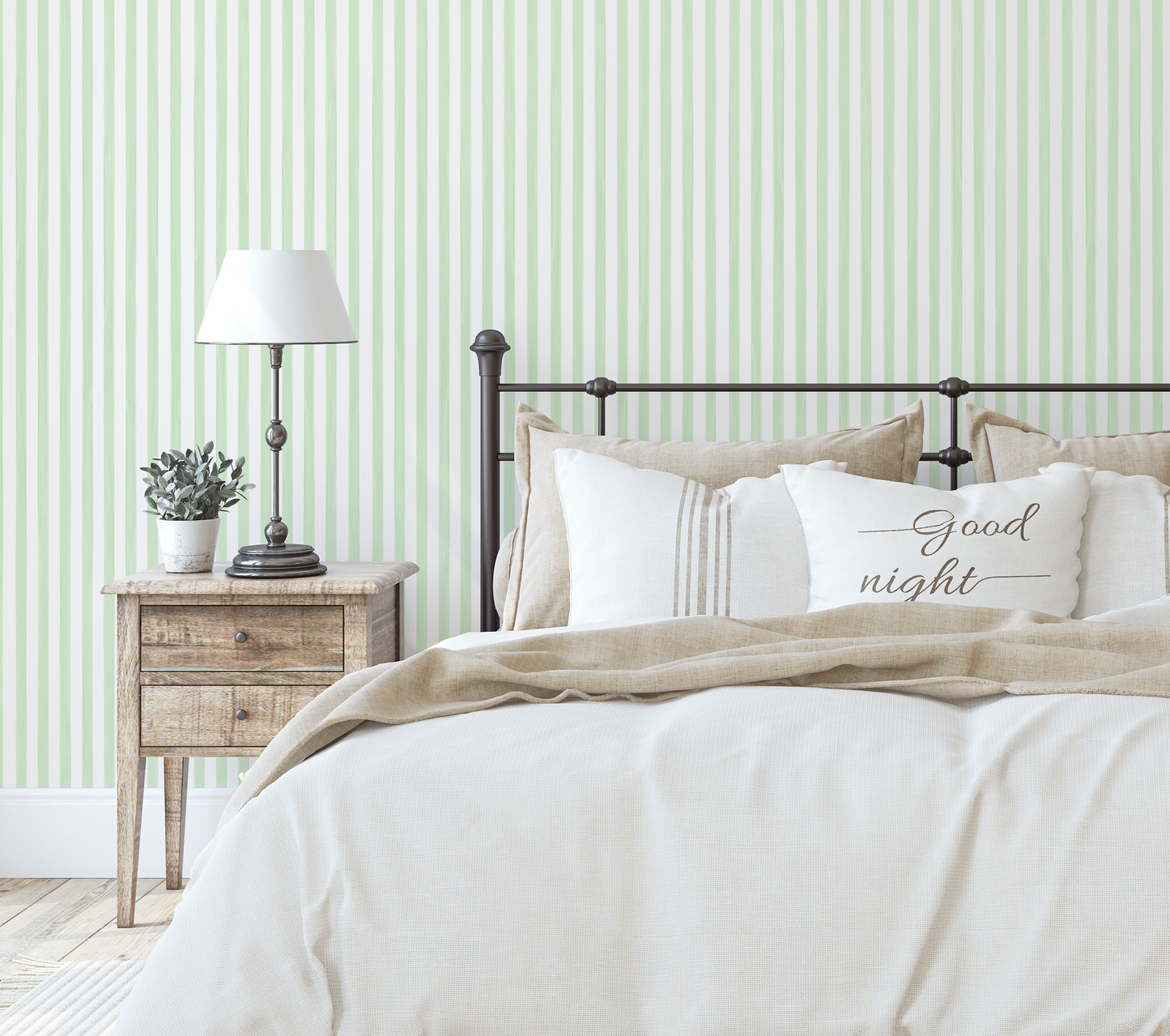 Chartreuse Green Watercolor Summer Stripes, seersucker inspired thin striped light spring green wallpaper WW2608