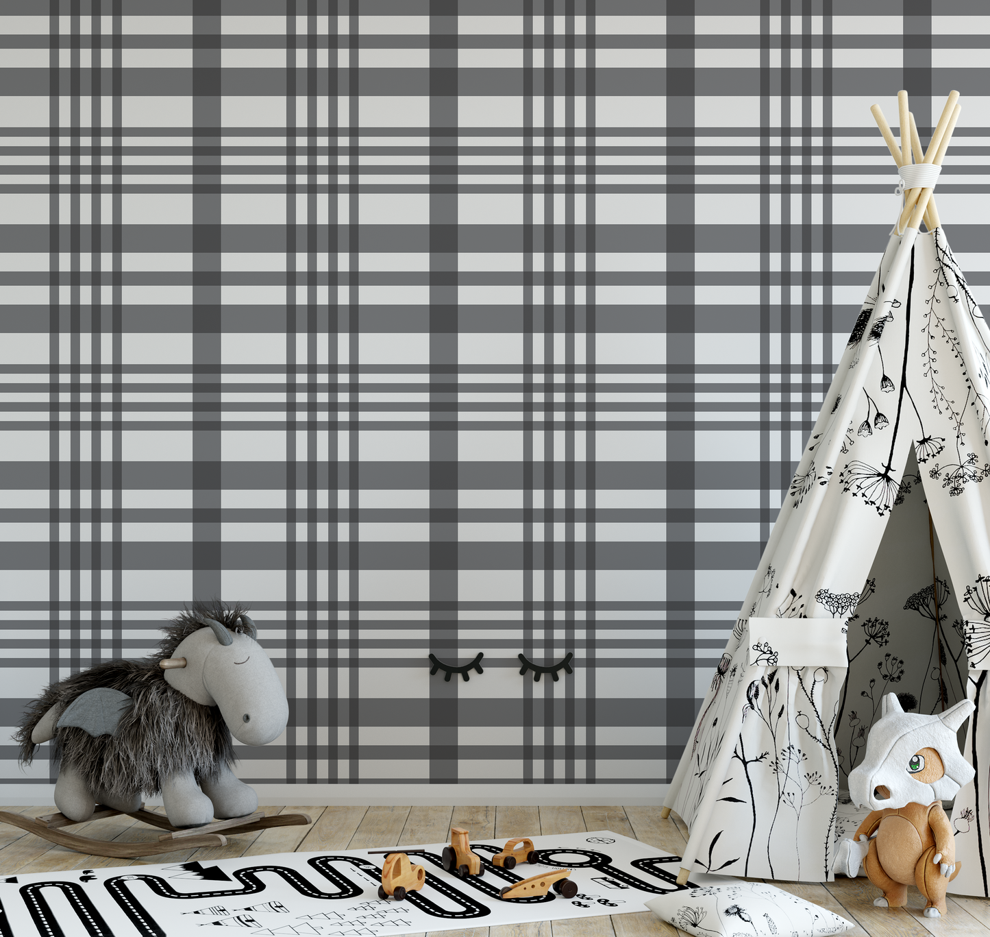 Asymmetric Large Scale Charcoal Gray Plaid Wallpaper WW2609